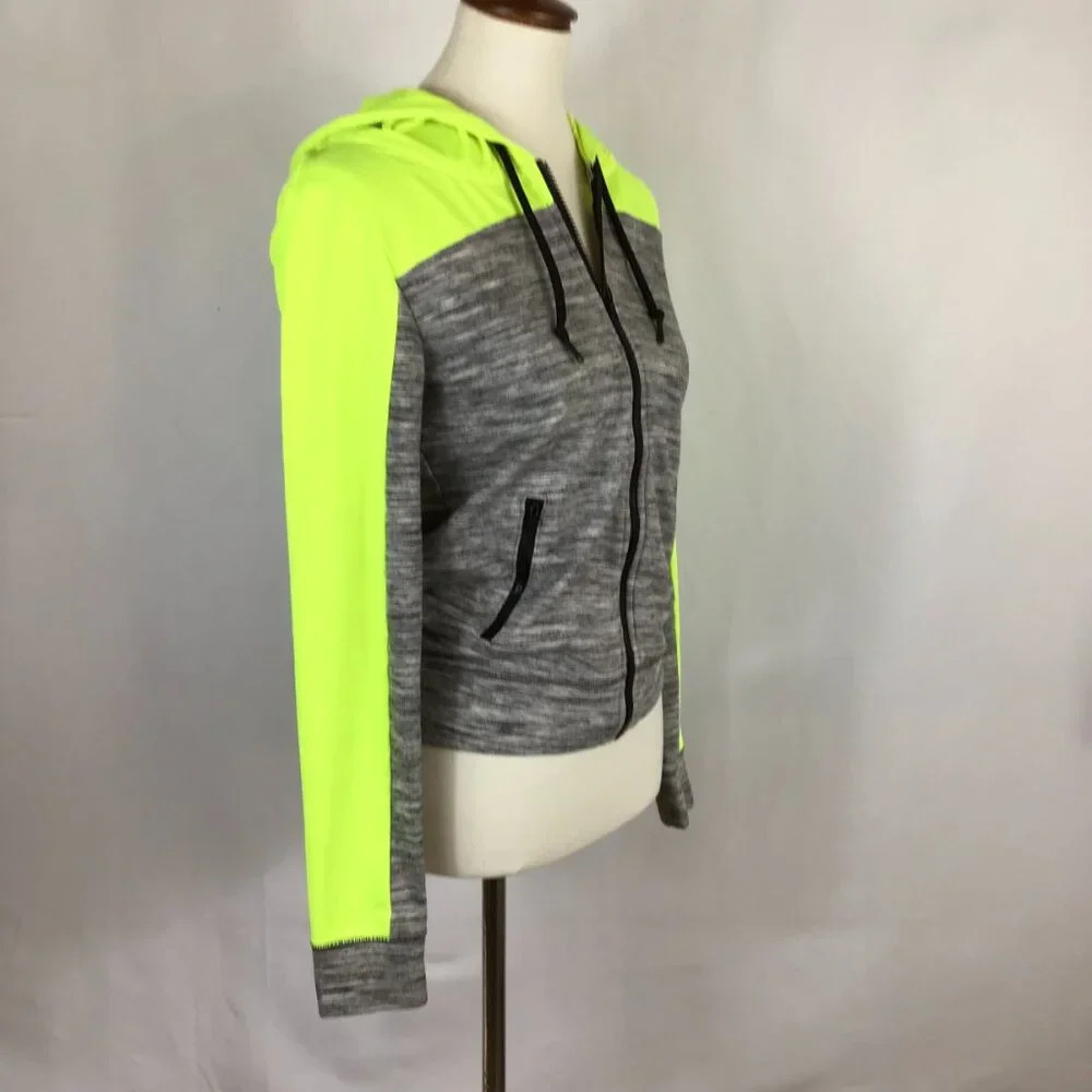 FINAL DROP PINK Victoria's Secret S Hoodie Neon Gray Pockets Zip Long Sleeve - Picture 3 of 8